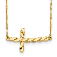 14K Yellow Gold Polished Twisted Sideways Cross Necklace, 17" view 1
