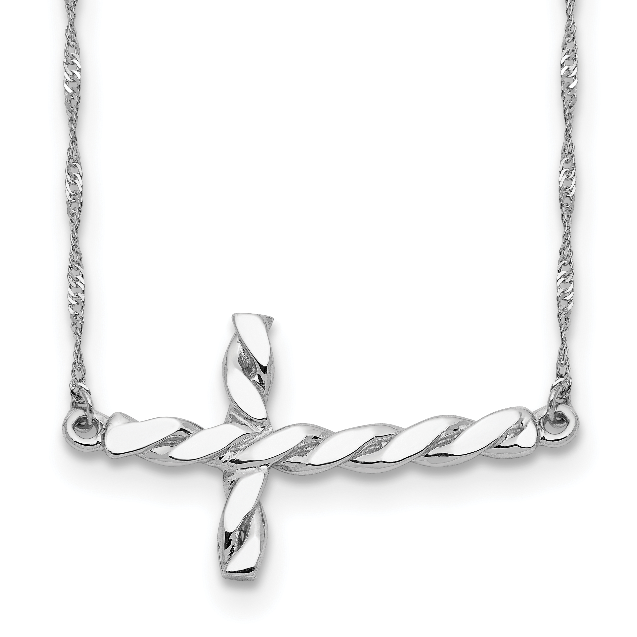 14k White Gold Polished Twisted Sideways Cross 17 inch Necklace (SF2520-17)