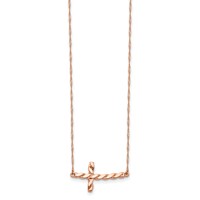 14K Rose Gold Polished Twisted Sideways Cross Necklace, 17" view 2