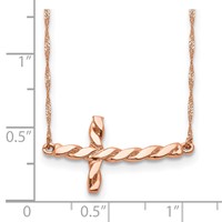 14K Rose Gold Polished Twisted Sideways Cross Necklace, 17" view 3
