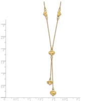 14K Yellow Gold Polished Diamond-cut Puffed Hearts Lariat Necklace Plus 2 Inch Extender, 16" view 3