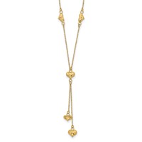 14K Yellow Gold Polished Diamond-cut Puffed Hearts Lariat Necklace Plus 2 Inch Extender, 16" view 1
