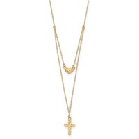 14K Yellow Gold Polished 2-Strand Diamond-cut Cross and Heart Necklace Plus 2 Inch Extender, 16" view 2