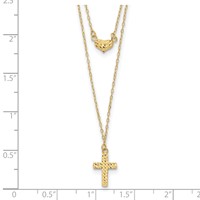 14K Yellow Gold Polished 2-Strand Diamond-cut Cross and Heart Necklace Plus 2 Inch Extender, 16" view 5