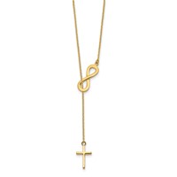 14K Yellow Gold Polished Infinity and Cross Lariat Necklace, 18" view 2