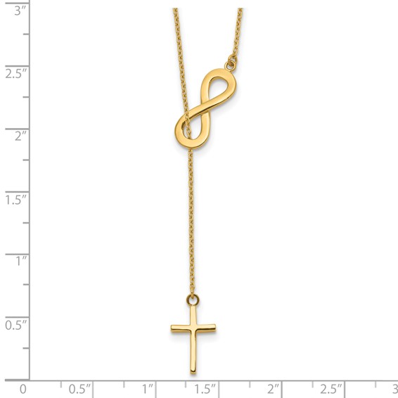 14k Polished Infinity and Cross 18 inch Lariat Necklace