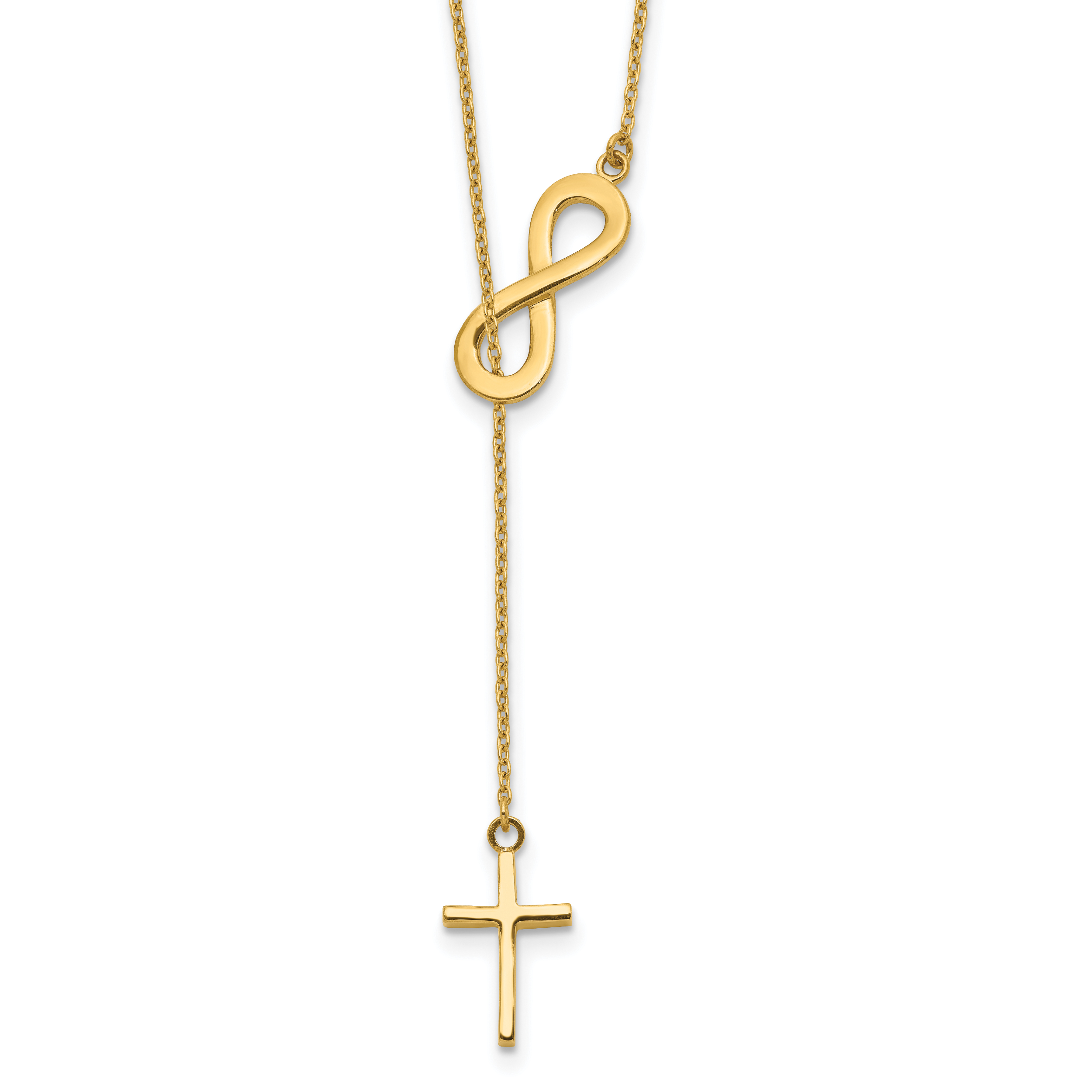 14k Polished Infinity and Cross 18 inch Lariat Necklace (SF2525-18)