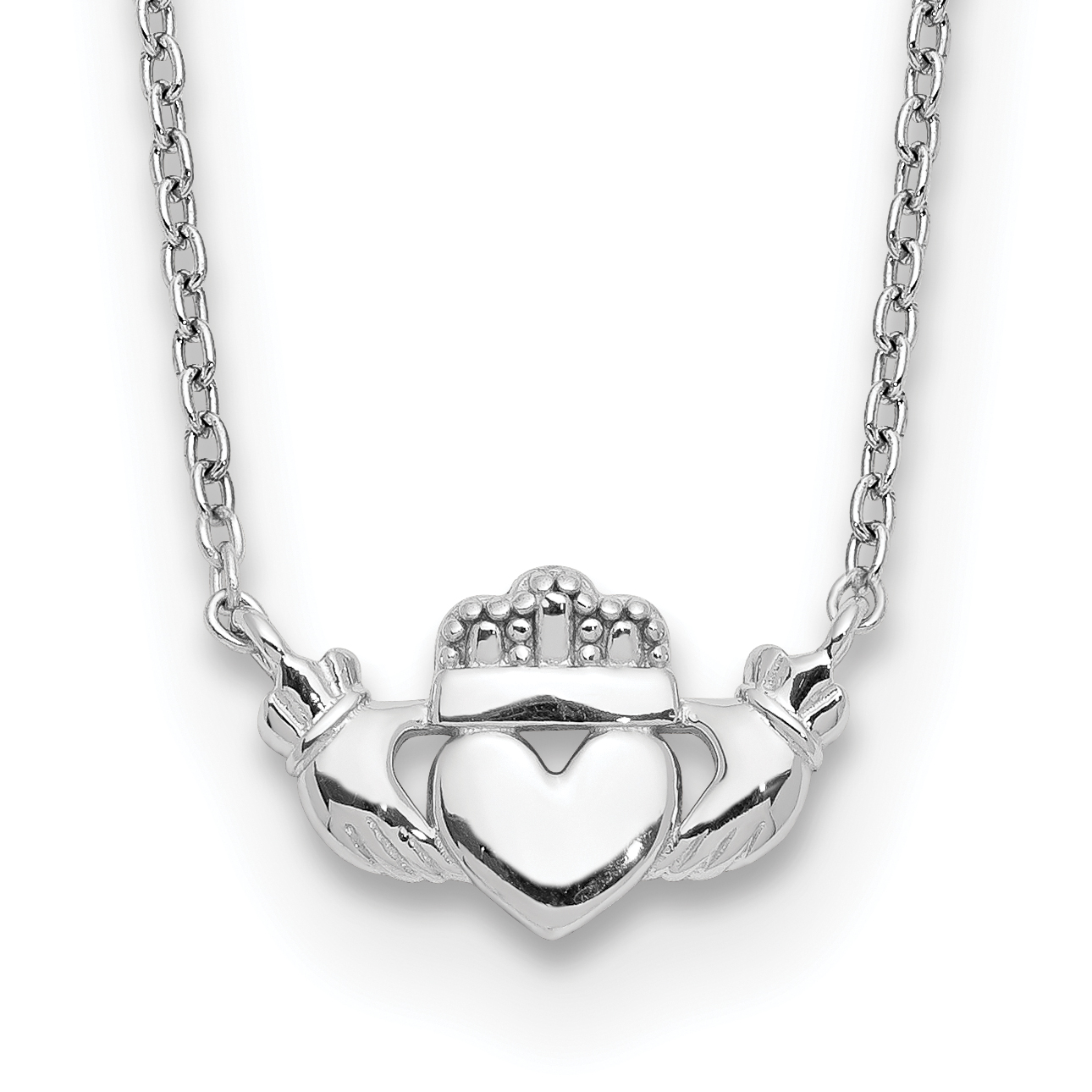 14k White Gold Polished Claddagh 17 inch Necklace (SF2531-17)
