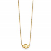 14K Yellow Gold Polished Claddagh Necklace, 17" view 2