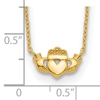 14K Yellow Gold Polished Claddagh Necklace, 17" view 3