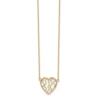 14K Yellow Gold Polished Satin and Diamond-cut Heart Necklace, 18" view 2