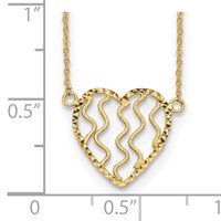 14K Yellow Gold Polished Satin and Diamond-cut Heart Necklace, 18" view 3