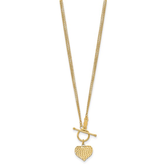 14k Polished Diamond-cut Heart with 3-Strand Chain 18 inch Toggle Necklace