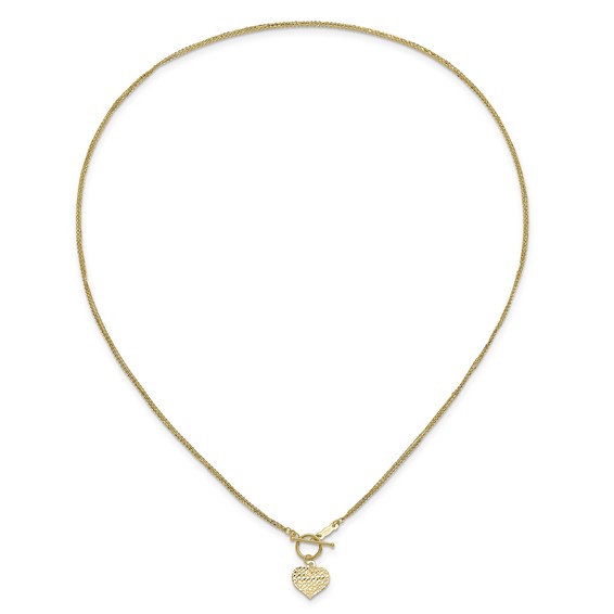14k Polished Diamond-cut Heart with 3-Strand Chain 18 inch Toggle Necklace