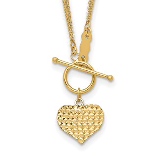 14k Polished Diamond-cut Heart with 3-Strand Chain 18 inch Toggle Necklace