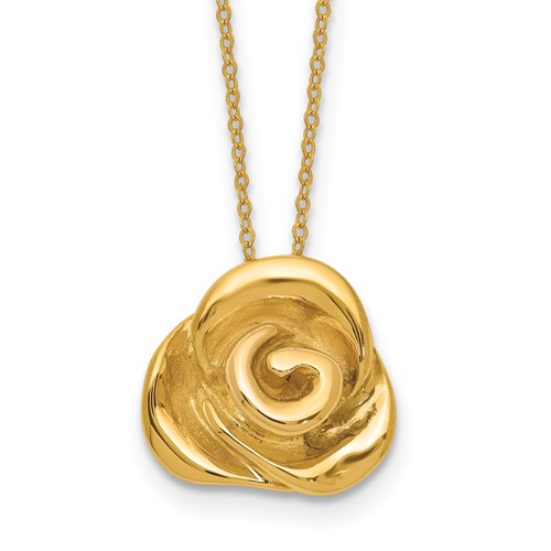 14K Yellow Gold Polished Puffed Rose Necklace, 18"