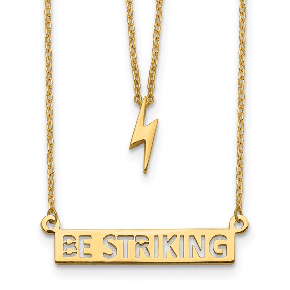 14k Two-Strand Polished Lightning & Be Striking Bar Necklace