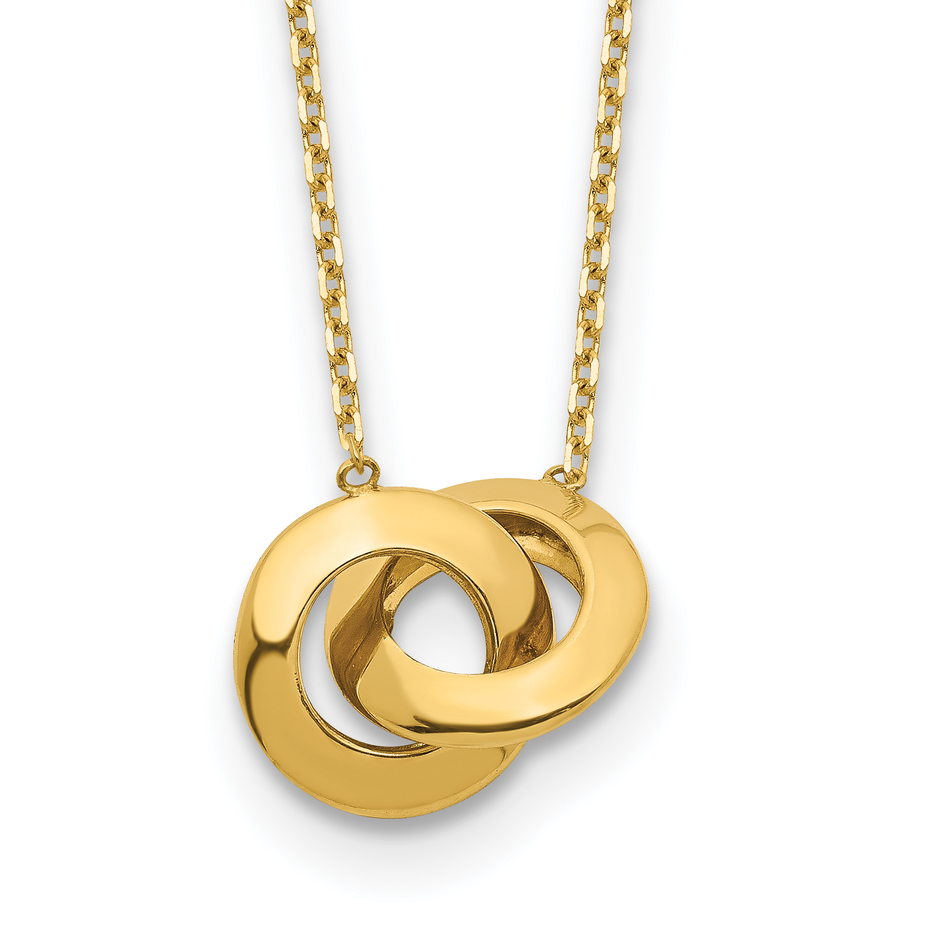 14k Polished Fancy Interlocking Circles 16 inch Necklace Plus 1 inch Extender (SF2548-16)