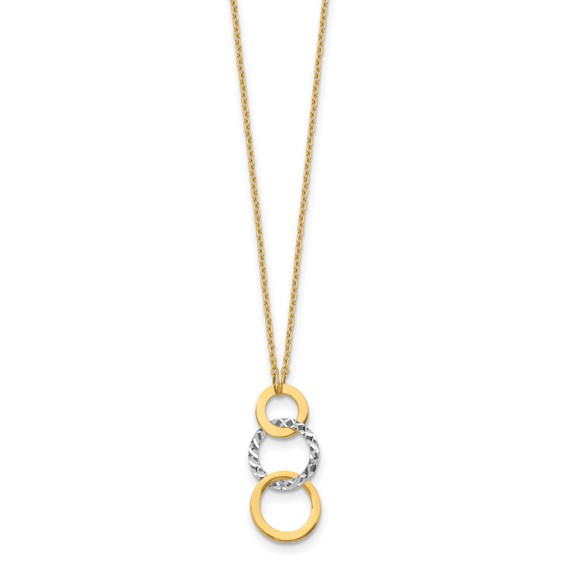 14k Two-tone Polished and Textured 3-Circle Dangle 17 inch Necklace