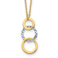14K Two-tone Polished and Textured 3-Circle Dangle Necklace, 17" view 1