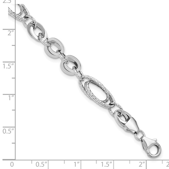 14k White Gold Polished and Textured 8mm Oval Fancy Link 7.75 inch Bracelet