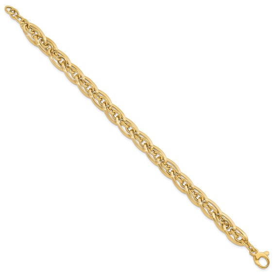 14K Polished and Grooved 8mm Fancy Link 8 inch Bracelet Plus 0.5 inch Extender