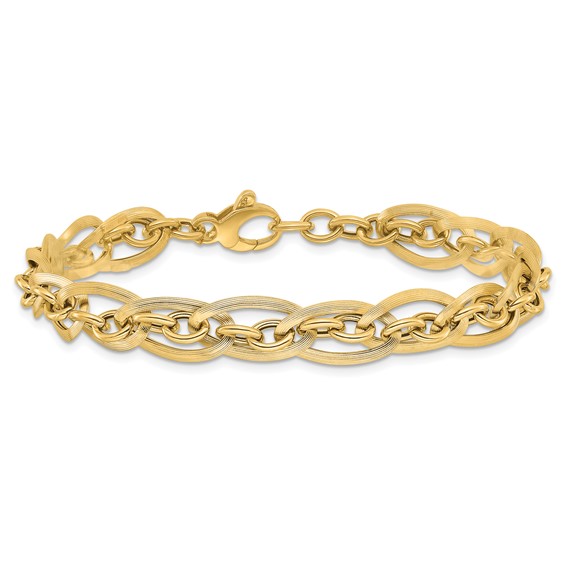 14K Polished and Grooved 8mm Fancy Link 8 inch Bracelet Plus 0.5 inch Extender
