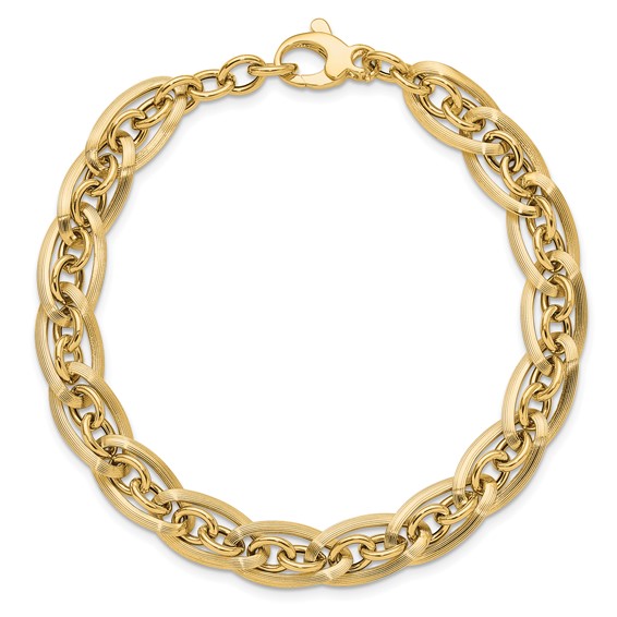 14K Polished and Grooved 8mm Fancy Link 8 inch Bracelet Plus 0.5 inch Extender