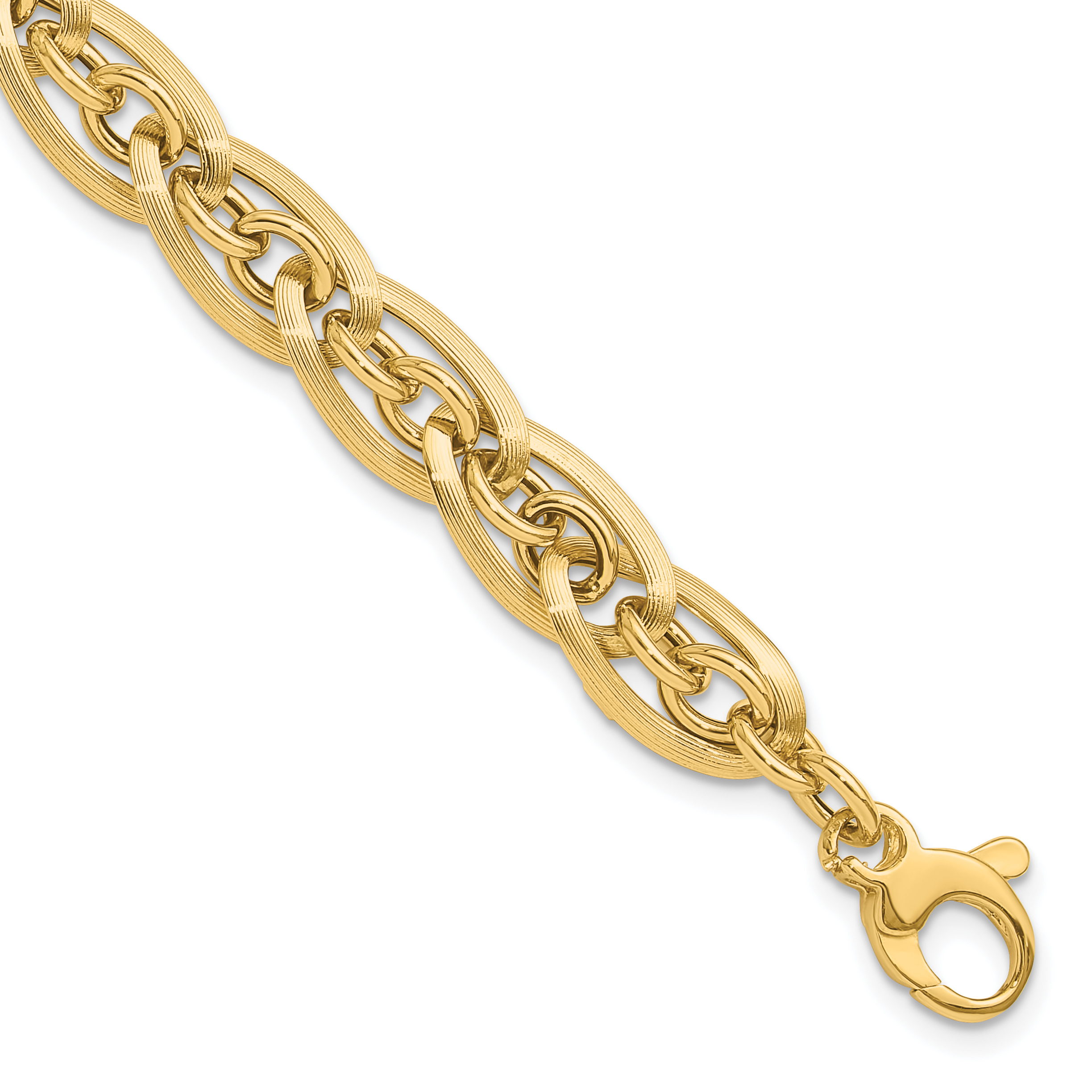 14K Polished and Grooved 8mm Fancy Link 8 inch Bracelet Plus 0.5 inch Extender (SF2577-8)