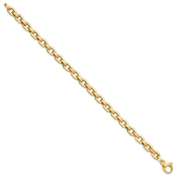 14K Polished and Textured Fancy Link 7.5 inch Bracelet