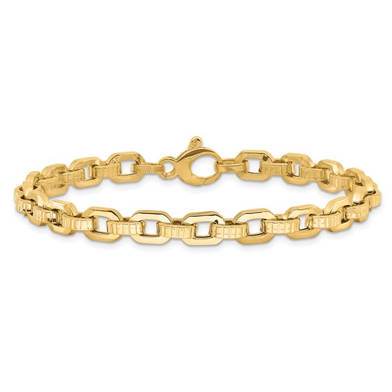 14K Polished and Textured Fancy Link 7.5 inch Bracelet
