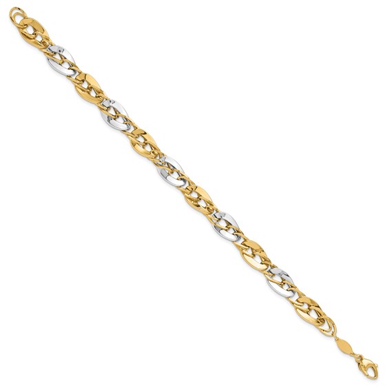 14K Two-tone Polished Fancy Double Curb Link Bracelet