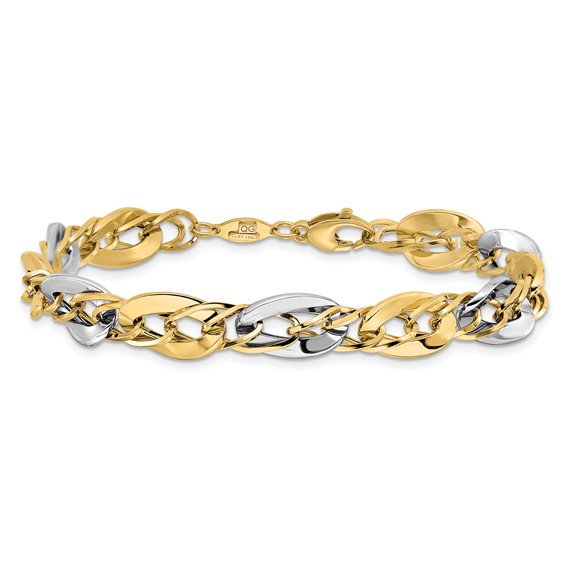 14K Two-tone Polished Fancy Double Curb Link Bracelet