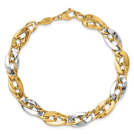 14K Two-tone Polished Fancy Double Curb Link Bracelet