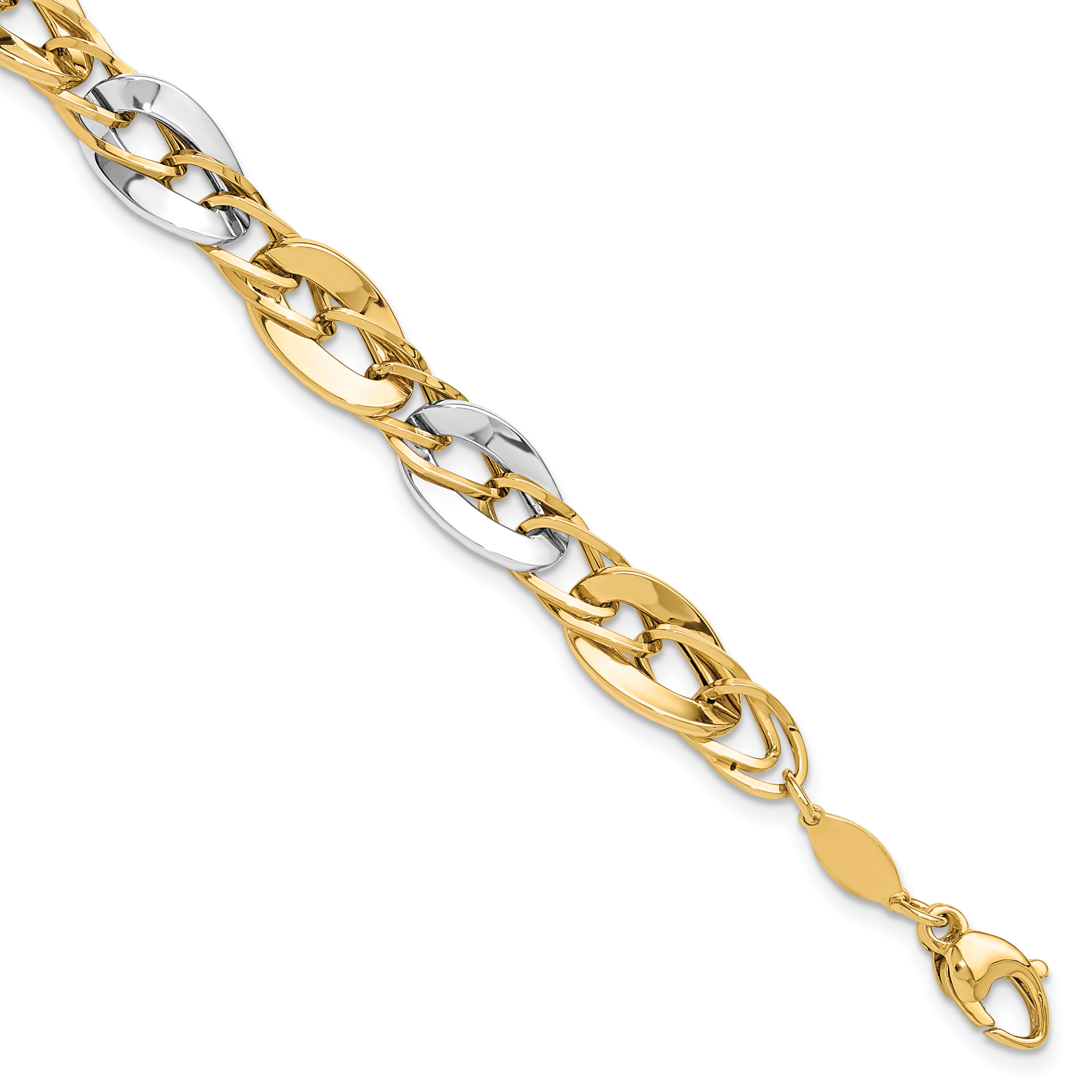 14K Two-tone Polished Fancy Double Curb Link Bracelet (SF2618-8)