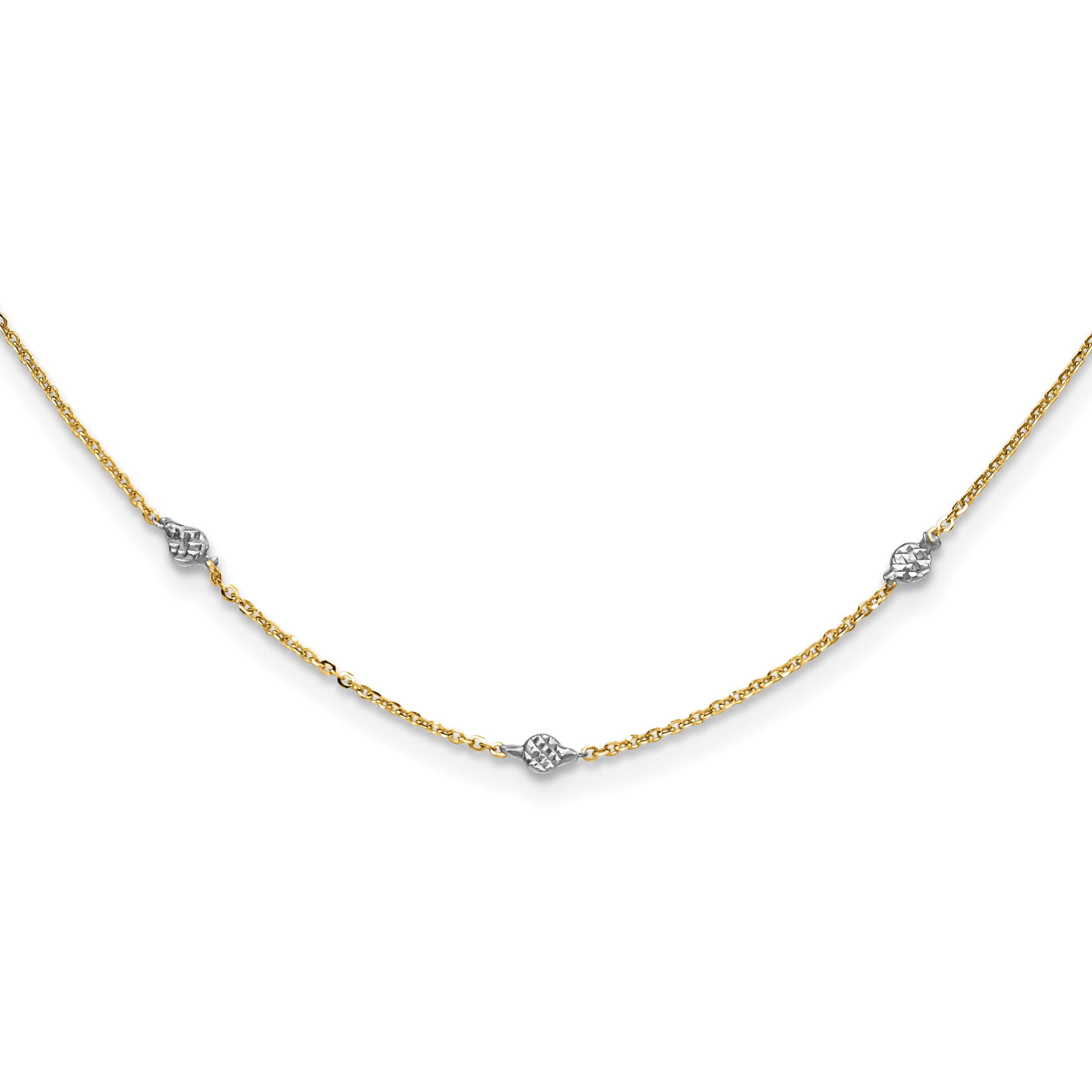 14K and White Rhodium Polished Diamond-cut Discs and Chain 18 inch Station Necklace (SF2629-18)