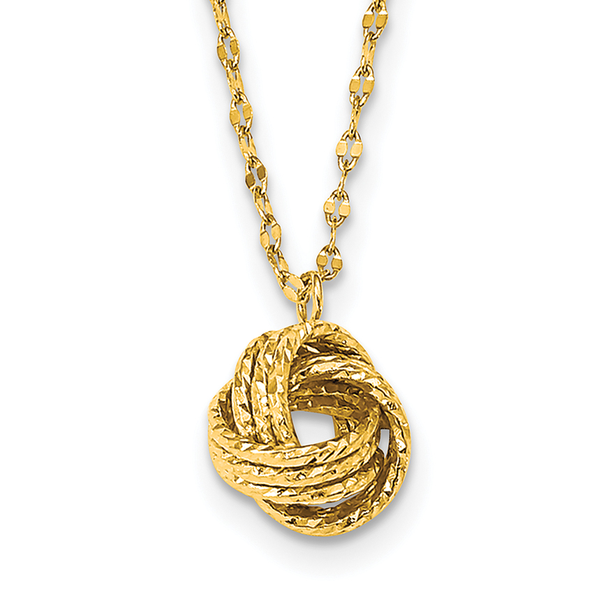 14k Diamond-cut Love Knot Pendant 18 inch Necklace (SF2630-18)