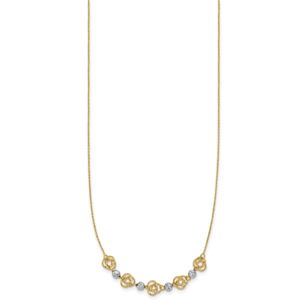 14k Two-tone Diamond-cut Beads and Love Knots 18 inch Necklace (SF2631-18)