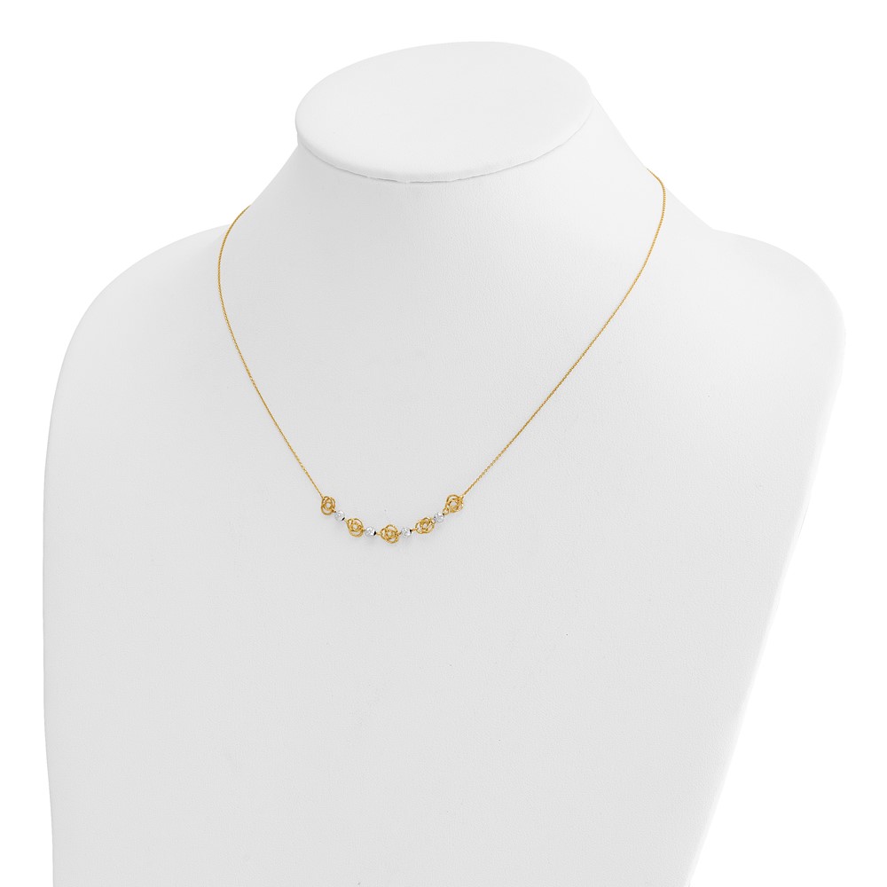 14k Two-tone Diamond-cut Beads and Love Knots 18 inch Necklace (SF2631-18)