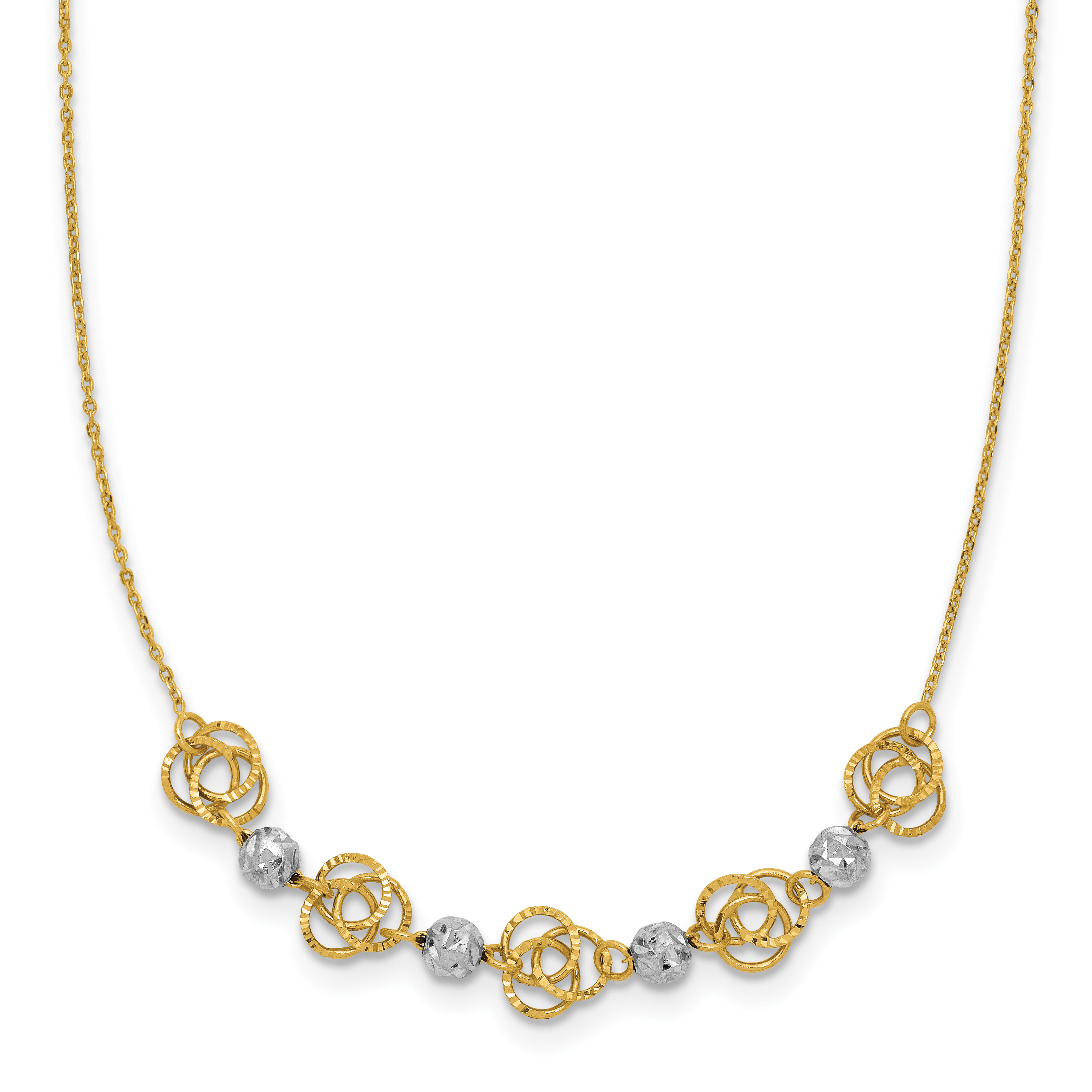 14k Two-tone Diamond-cut Beads and Love Knots 18 inch Necklace (SF2631-18)