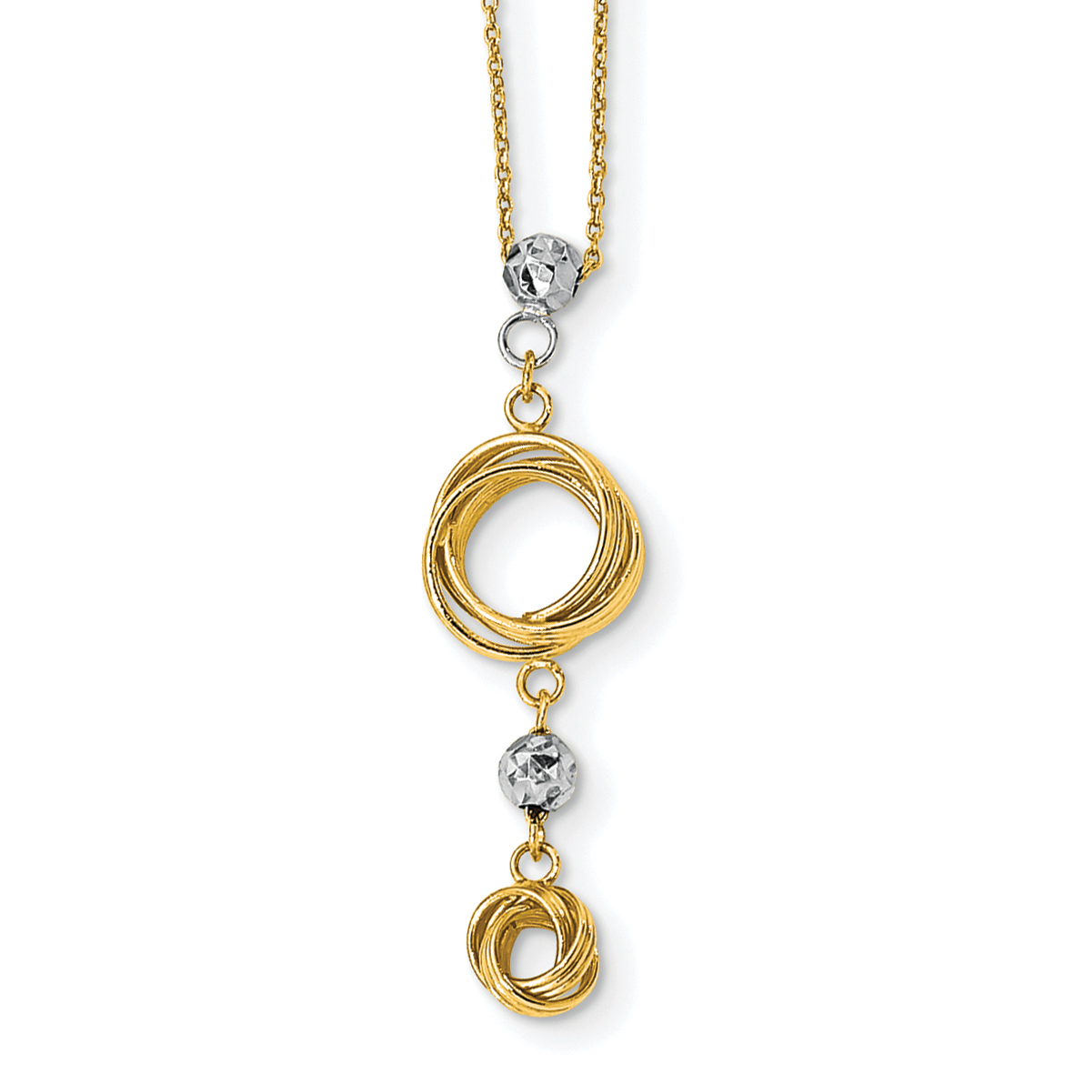 14k Two-tone Polished Love Knots with Diamond-cut Beads 18 inch Necklace (SF2632-18)