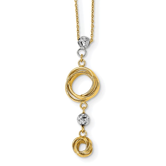 14k Two-tone Polished Love Knots with Diamond-cut Beads 18 inch Necklace