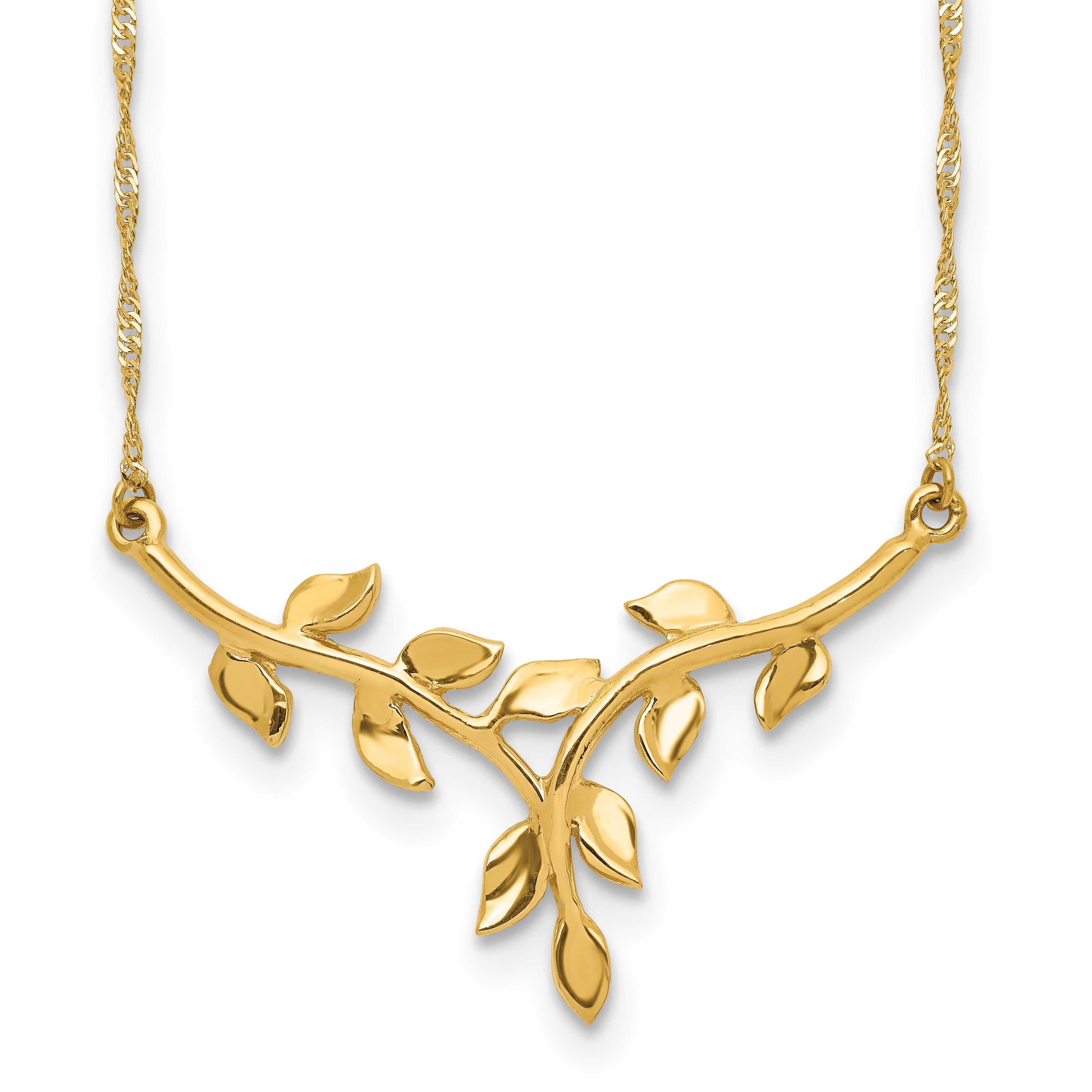14K Polished Leaves 17 inch Necklace (SF2637-17)