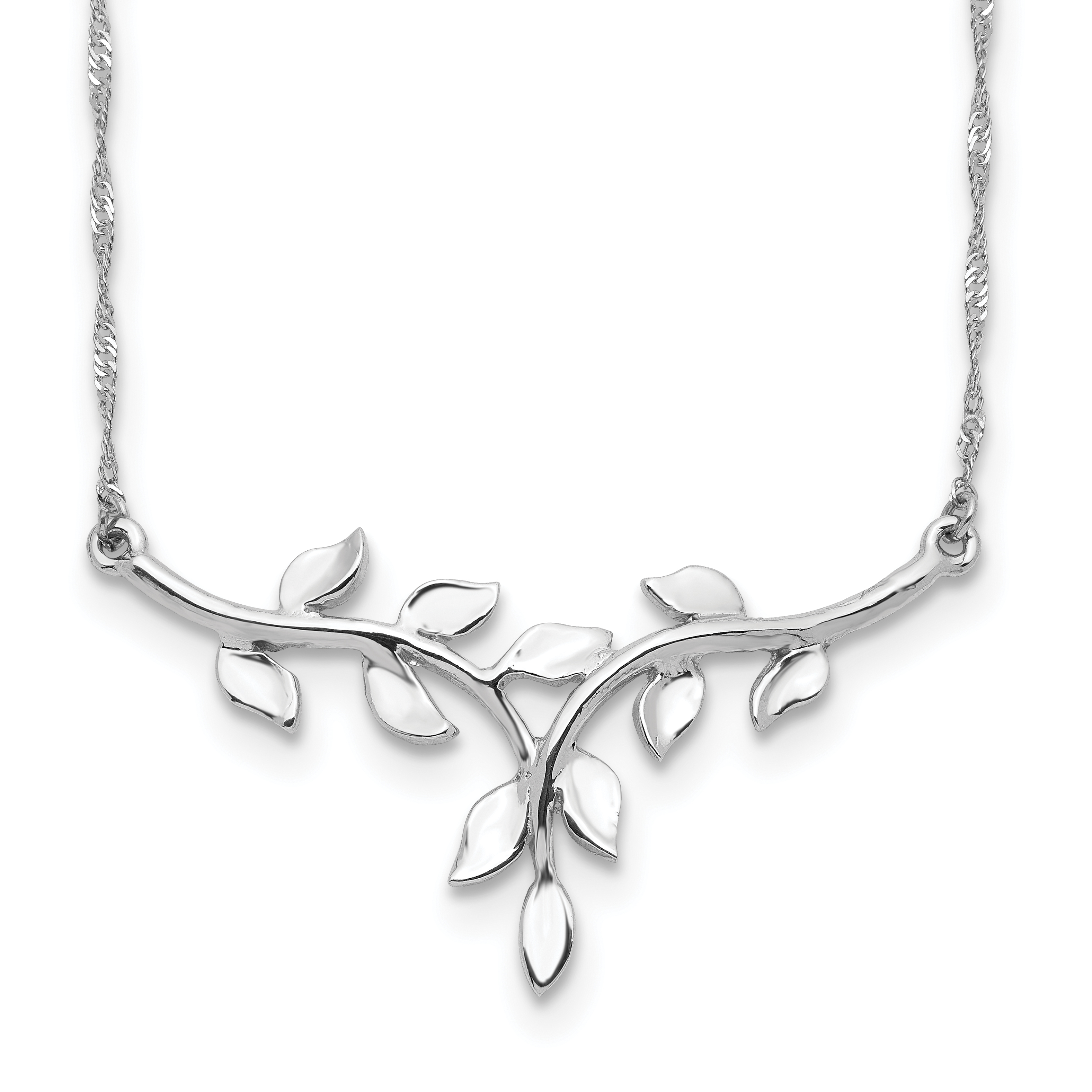 14K White Polished Leaves 17 inch Necklace (SF2638-17)