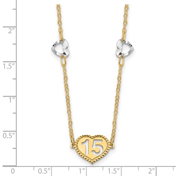 14K Two-tone Polished 15 Heart w/2 in ext Necklace