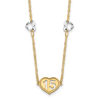 14K Two-tone Polished 15 Heart w/2 in ext Necklace