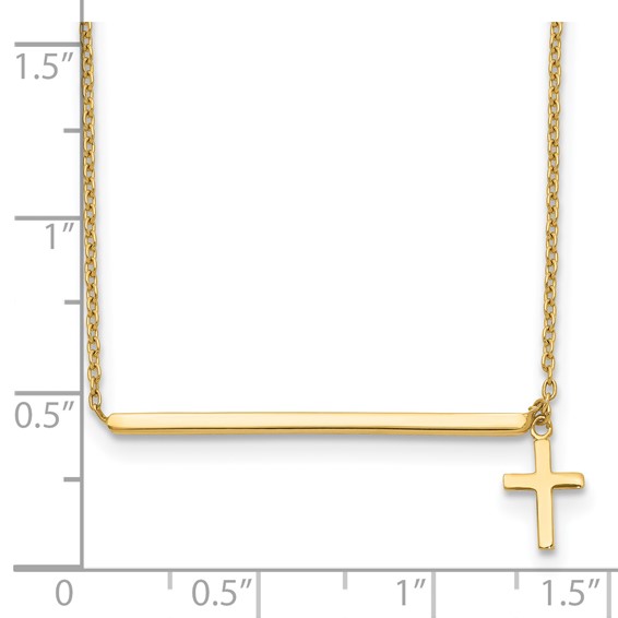 14k Polished Bar with Dangle Cross 13 inch Choker Necklace Plus 2 inch Extender