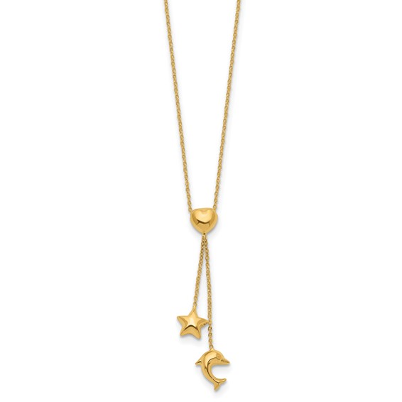 14k Heart, Star & Dolphin Y-Necklace