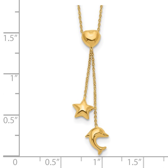 14k Heart, Star & Dolphin Y-Necklace