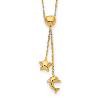 14k Heart, Star & Dolphin Y-Necklace